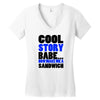 cool story babe white t shirt now make me a sandwich college humor fun Women's V-Neck T-Shirt