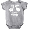this guy loves coffee Baby Onesie