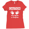 caution! jazz handsfunny jazz dance comic boogie camp trumpet Ladies Fitted T-Shirt