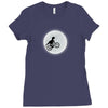 Dinosaur Riding A Bike To The Moon Ladies Fitted T-Shirt