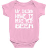 my indian name is runs with beer Baby Onesie