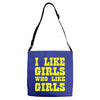 i like girls who like girls Adjustable Strap Totes