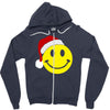 smiley face wears santa hat merry christmas Zipper Hoodie