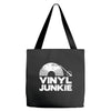 vinyl junkie white logo Tote Bags