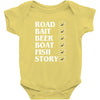 road bait beer boat fish story Baby Onesie