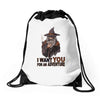i want you for an adventure Drawstring Bags