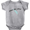 down the shore hooded Baby Bodysuit