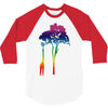 giraffe reaching up with its long neck to eat leaves off branches from 3/4 Sleeve Shirt