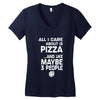 care about pizza and 3 people girls Women's V-Neck T-Shirt