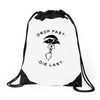 drop fast die last back Drawstring Bags