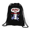 nuke the whales funny Drawstring Bags