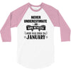 never underestimate an old man who was born in january 3/4 Sleeve Shirt