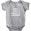 Keep Calm And Light It Up Lavender (For General Cancer Awareness) Baby Onesie