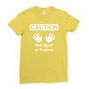caution! jazz handsfunny jazz dance comic boogie camp trumpet Ladies Fitted T-Shirt
