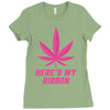Support Breast Cancer Awareness With A Pink Cannabis Leaf Ladies Fitted T-Shirt