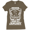 Never Underestimate Dog Rescuer Who Was Born January Ladies Fitted T-Shirt