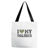 i love my soldier regular camouflage Tote Bags