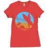 beach surfer silhouette birds sand waves palm Ladies Fitted T-Shirt