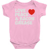 love peace and bacon grease Baby Onesie