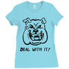 deal with it angry pitbul Ladies Fitted T-Shirt