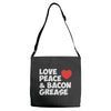 love peace and bacon grease Adjustable Strap Totes