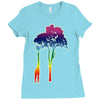 giraffe reaching up with its long neck to eat leaves off branches from Ladies Fitted T-Shirt