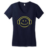 smiley dj techno,club,dance,music,rave retro Women's V-Neck T-Shirt