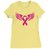 breast cancer ribbon with wing Ladies Fitted T-Shirt