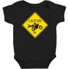 motorcycle caution sign Baby Bodysuit