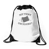 my tent or yours Drawstring Bags