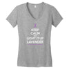 Keep Calm And Light It Up Lavender (For General Cancer Awareness) Women's V-Neck T-Shirt