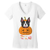 haloween french bulldog Women's V-Neck T-Shirt