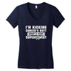 I Am Kicking Cancers Butt Whats Your Superpower ? Women's V-Neck T-Shirt
