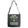 alien abductee survivor tour ufo nerd geek comic funny Adjustable Strap Totes