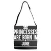 princesses are born in june Adjustable Strap Totes