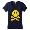 smiley pirate skull and crossbones Women's V-Neck T-Shirt