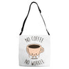no coffee no workee Adjustable Strap Totes