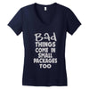 bad things small packages girls Women's V-Neck T-Shirt