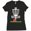 disc golf frisbee leaning on target basket innova Ladies Fitted T-Shirt