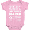Born In March Baby Onesie