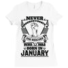 Never Underestimate Dog Rescuer Who Was Born January Ladies Fitted T-Shirt