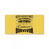 never underestimate the strength and power of a cancer survivor License Plate