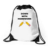 down with homework Drawstring Bags