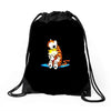 calvin hobbes Drawstring Bags