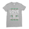 Love Actually Is All Around Ugly Christmas for dark Ladies Fitted T-Shirt