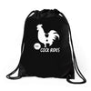 cock rides funny Drawstring Bags