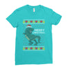 ugly dinosaur merry christmas Ladies Fitted T-Shirt