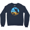 beach surfer silhouette birds sand waves palm Crewneck Sweatshirt
