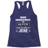 never underestimate an old man who was born in june Racerback Tank