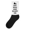 say boo and scary on 2 Socks